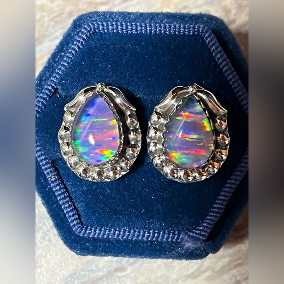 Sterling Silver Southwestern Style Stud Earrings With Colorful Cabochon - Picture 9 of 15